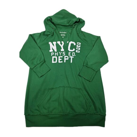 Derek Heart Green Graphic Hoodie Sweatshirt Dress Tunic NYC 22 Phys Ed Size XL - Picture 1 of 8
